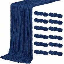 16 Pack Navy Blue Cheesecloth Table Runners, Gauze Table Runner, Rustic Boho Sheer Cheese Cloth Fabric Runner, Long Wrinkled Table Decor Bulk For Wedding, Party, Bridal Shower, Baby Shower, Birthday, Reception, Thanksgiving, Christmas, Garden Party - Navy Blue - View 8