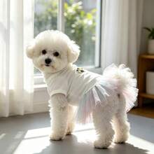 1pc Cartoon Bear Patch Dog Princess Tutu Dress Tulle Skirt Soft Pet Outfit For Small Dogs - White - View 3