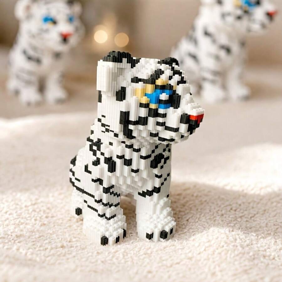 1 Set 1500pcs Micro Particle Building Blocks Animal Series White Tiger, Delicate Mini Bricks DIY Assembly Model Kit, Stress Relief Relaxing Collectible Figurine Suitable For Desktop Decor Home Office Bookshelf Display, Gift For Teenagers Adults Collectors Holiday Birthday 14+ Years Old