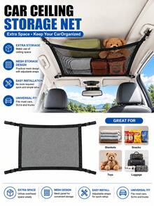1 Set 2pcs Car Roof Cargo Net Bag With Adjustable Straps + 1 Car Storage Hook, Suitable For SUV And Long-Distance Travel, Ideal For Storing Tents, Blankets, Toys, Etc., Efficient In-Car Cargo Management, Keda Net, Durable Fabric - View 1