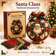 Classic Christmas Patchwork Ornament Kit,Santa,Snowman, Christmas Tree, Reindeer Designs,Retro Xmas Hand‑Stitching Craft Supplies, Multiple Classic Xmas Patterns For Indoor Tabletop & Hanging Holiday Decoration Making, Festive Home Decor - Christmas Baubles - View 1