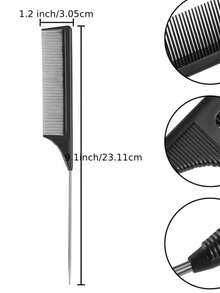 Rat Tail Hair Comb, Professional Fine‑Tooth Pointed Tail Styling Comb, Anti‑Static Hair Parting Teasing Comb For Salon Hairdressing Braiding Dyeing - Black - View 13