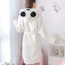 Cute Adorable Autumn Winter Coral Fleece Bathrobe Women's Sleepwear Thickened Warm Fluffy Plush Robe - Multicolor - View 6