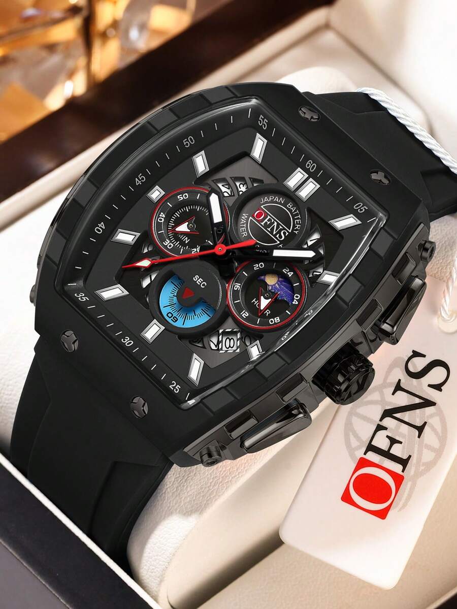 Top Brand Luxury Men's Watch Sport Type Multi Functional Waterproof Fashion Moon Sun Star Design Quartz Watch Digital Stylish Casual OFNS 1203 - Black - View 1