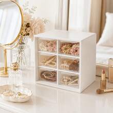 1pc Multi-Purpose Mini Storage Cabinet, 6-Grid & 9-Grid Transparent Drawer Organizer Box, Watch, Jewelry, Hair Clips, Hair Ties, Claw Clips Organizer, Multi-Function Storage Box - White - View 4