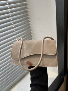 Fashion Solid Color Asymmetrical Flap Vintage Minimalist Elegant Shoulder Bag - Beige - View 6