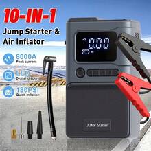 jkuoo Portable Emergency Jump Starter With Compressor, Car Battery Booster, 180PSI Automatic Tire Inflator, LED Lighting Modes And Digital Pressure Gauge. It Is Suitable For Various Types Of Vehicles, Including Cars, Trucks And SUVs. - Integrated Pump [Main Unit + Accessories] - View 11