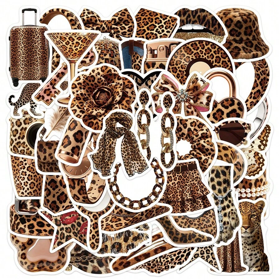 50pcs Brown Leopard Print Graffiti Stickers For Phone Case, Guitar ...