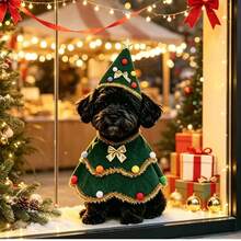The Grinch Christmas Tree Pet Costume, Holiday Style Cape And Hat Set For Kittens And Puppies, Christmas Photo Props (Random Pom Pom Color) - Multicolor - View 6