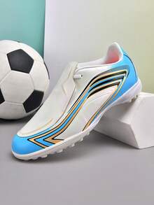 A Pair Of Unisex Soccer Training Shoes, Suitable For Outdoor Artificial/Natural Grass Training Fields, Professional Team Sports Shoes With Front Laces, TF Studs, And Short Studs. - White - View 3