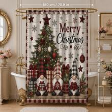 1pc/4pcs Plaid Border Gnome Christmas Tree Pattern Multi-Functional Bathroom Decor Shower Curtain Set Free 12 Hooks Premium Festive Atmosphere Bathroom Mat U-Shaped Floor Mat And Round Toilet Lid Cover Suitable For All Scenes Decoration Bathroom Set - Plaid Border Gnome Christmas Tree - View 10