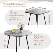 Modern White Marble Extendable Kitchen Table With Corduroy Upholstered Chairs For Dining Room, Kitchen - Grey Table + Grey Chair - View 2