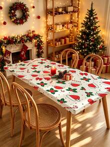 1pc Christmas Element Elastic Band Elastic Edge, Rectangular Design, Anti-Slip Elastic, Waterproof, Oil-Proof, Scratch-Resistant, Suitable For Dining Table, Folding Table, Kitchen, Party, Picnic, Camping And Home Decor. - Multicolor - View 9
