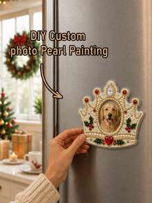 Personalized DIY 3D Pearl Painting Fridge Magnet Set, Customized Pet Photo Cat Dog Crown Diamond Painting, With Pearl Rhinestones, Handmade Magnetic Fridge Decor, Unique Christmas Holiday Birthday Gift For Women Girls Mom Wife - Multicolor - View 2