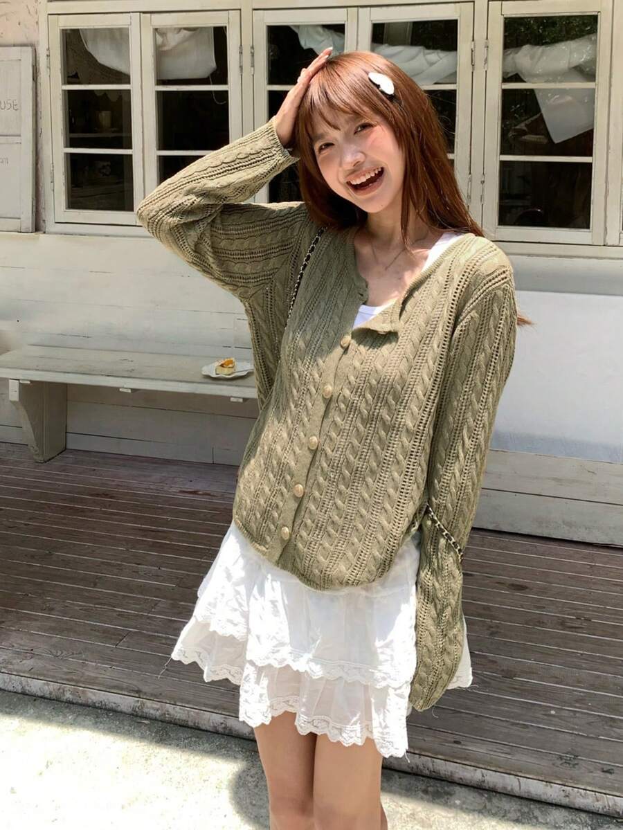 Women's Knitted Cardigan Autumn Outfit New Korean Style Long Sleeve Loose Sweater Jacket - Wheat Camel - View 1