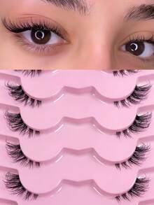 7 Pairs Half Lash False Eyelashes, Transparent Lash Stem, Cat Eye Style, Long & Natural, Faux Mink Material, Fluffy & Soft, Create Natural Makeup Look, Suitable For Christmas Makeup, Christmas Gift - Winged Eyeliner - View 8