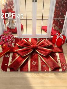 1pc Flat 2D Christmas Theme Bow Pattern Decorative Floor Mat - Suitable For Entrance, Living Room, Bedroom, Kitchen, Office - Holiday Decor, Christmas Decoration, - Red - View 6