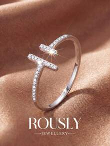 1pc Parallel Long & Short Diamond Inlaid Open Ring, Birthday Gift, Romantic Ladies Ring - Parallel - View 4