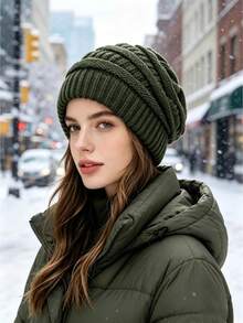 Autumn/Winter Oversized Thick Warm Beanie Hat, High Elasticity Windproof Cold-Resistant Unisex Outdoor Fashion Versatile Cold Weather Cap - Multicolor - View 13