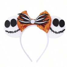 asmodee 1pc Disney Halloween Mouse Ear Headband, Jack Skeleton Ghost Sequin Bow Hair Accessory, Cosplay Party Costume Decoration Headpiece - Style Random - View 1