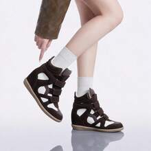 Women's Sports Shoes Invisible Height Increase Hook-And-Loop Design Fashion High-Top Casual Shoes For Daily Wear - Brown and White - View 4