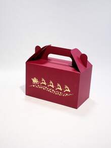10Pcs Christmas Gable Gift Boxes With Built-In Handles, Gold Santa Sleigh And Reindeer Print, Red Green Or White Holiday Packaging For Small Presents, Party Favors, Family Gatherings, Seasonal Giveaways And Xmas Decorations - View 12
