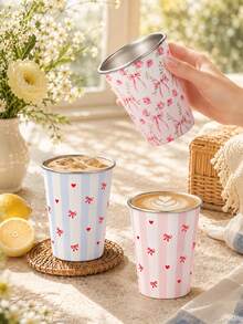 Mug Stainless Steel Motif Bunga Pita Pink Gradasi 350ml, Cocok untuk Kopi, Teh dan Susu, Lucu, Dapat Digunakan Kembali, Mug Travel Sempurna untuk Rumah, Kantor atau Sebagai Hadiah - MultiWarna - View 4
