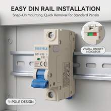 TEDDYELE BD1‑63S Miniature Circuit Breaker, 1P C Curve MCB, 240/415V AC 6000A Breaking Capacity, DIN Rail Mount Circuit Protection Switch, IEC 60898‑1 Standard - Blue - View 3