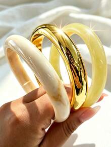 3pcs/1pc Exquisite Vintage Acrylic Bracelet Set, Fashionable Cylindrical Design, Suitable For Daily Casual Wear, Women's Fashion Accessory, Acrylic Material, No Inlay Craft, Suitable For All Year Round, Used For Daily, Party And Vacation Occasions - Multicolor - View 2