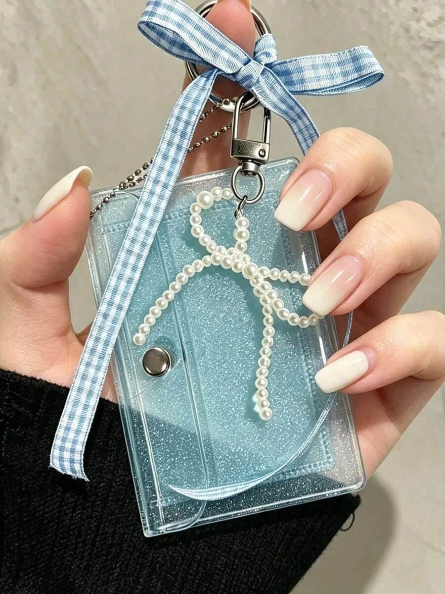 Glittery Transparent Card Holder, Car Key Organizer - Transparent PVC Coin Purse, Card Organizer, Bus Card Holder, Earphone Holder, Key Hanging Bag, Exquisite Girlish Accessory, Sparkling Transparent Card Holder, Work ID Protector; No Sensor Function, With Detachable Key Ring And Detachable Lanyard/Pendant. Suitable For ID Cards, Student IDs, Meal Cards, Work Passes, And Subway Access Cards. Back-To-School Essential, Ideal Gift For Girls, Christmas Gift, Fan Gift, Valentine's Day Gift. - One Size - View 1