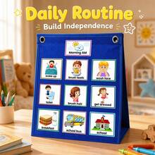 1pc Children's Visual Schedule Board, Work Plan, Daily Routine Chart, Visual Behavior Management, English Teaching, 2-In-1 Daily Visual Schedule And 70pcs Children's Daily Cards, Improve Children's Learning Ability, Christmas Gift, Christmas, Easter - Multicolor - View 2