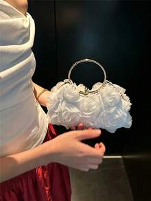 Dedoo 女款晚宴手拿包，全覆蓋3D玫瑰花紋，金色金屬O型環頂部提把，仙女浪漫風，適合新娘婚禮舞會使用 - 白色 - 查看 6