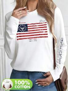 Plus Size Black Loose Fit T-Shirt, Regular Length Knit Crew Neck Top, Casual Wear - White - View 4