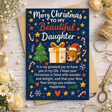 1 Card + 1 Envelope Cute Christmas Card, Reindeer & Gift Box Design "Merry Christmas, My Beautiful Daughter", Suitable For Family, Winter Holiday Celebration Style Card - Multicolor - View 2