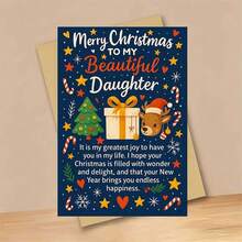 1 Card + 1 Envelope Cute Christmas Card, Reindeer & Gift Box Design "Merry Christmas, My Beautiful Daughter", Suitable For Family, Winter Holiday Celebration Style Card - Multicolor - View 9