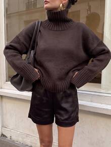 Sweater Turtleneck Fashion Musim Gugur/Dingin Wanita - Kopi Cina - View 5