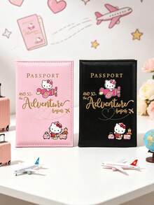 Hello Kitty Pattern PU Leather Passport Case Cover With Card Slots, Gold Letter Cute Travel Document Holder Essentials Organizer For Women Couples - Multicolor - View 2