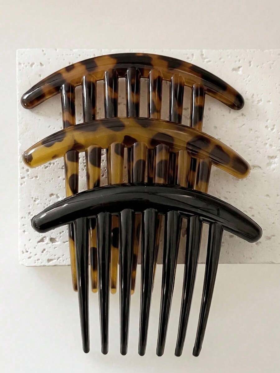 1/3pcs Women's French Hair Combs, 7-Teeth Tortoiseshell Material Side Hair Combs, Suitable For Thick And Fine Hair, Strong Hold Decorative Celluloid Hair Combs - Multicolor - View 1