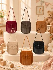 1 buah Tas Selempang Rumbai Vintage untuk Anak Perempuan, Tas Selempang dengan Penutup Tekstur Matte, Tas Bahu, Tas Kecil Serbaguna untuk Komuter Anak Perempuan dengan Berbagai Warna - Suede M2268 - View 2