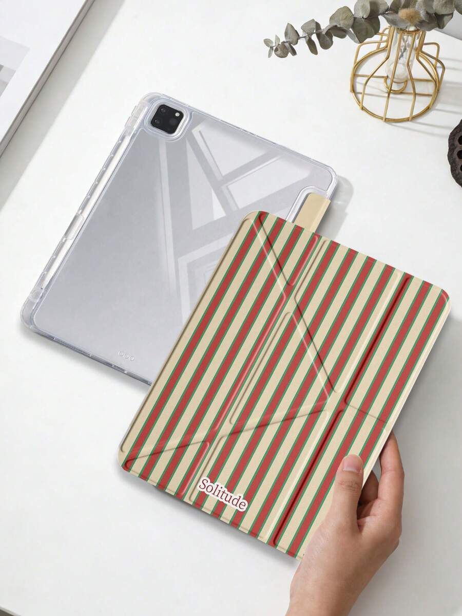 1件黃綠紅條紋平板電腦保護殼,適用於 iPad Mini6/7/Air/Air2/9.7/10.2/10.5/10.9 (Air4-Air8)/Pro 11/10th Gen/A16/Pro 11 2024,彩繪圖案平板保護套,透明壓克力背殼,三折支架,自動休眠/喚醒,內置筆槽,不含筆,部分機型附相機框 - 彩色 - 查看 1