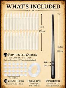 20pcs/12pcs/6pcs Hanging Floating Candles With Magic Wand Remote Control And Hanging Rope, Flying Flameless LED Taper Candles, Warm White Light, Battery Operated Window Candles, Suitable For Halloween Christmas Party Decoration - Multi-tear Magic Candle Lamp - View 16