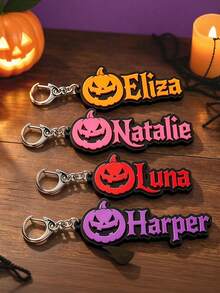 Custom 3D Layered Acrylic Pumpkin Keychain, Personalized Name Halloween Gothic Backpack Pendant, Holiday Gift For Students & Friends - Multicolor - View 2