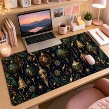 Golden Ornament Large Mouse Pad, Elegant Christmas Desk Mat, Extended Keyboard Pad , Polyester Surface With Rubber Base For Gaming, Office, Home Computer Setup And Holiday Decor 3 Sizes Available - View 1