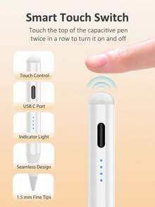 قلم Stylus لجهاز iPad (A16) 11 بوصة الجيل الحادي عشر 2025، إكسسوار قلم متوافق مع 2018-2026، نقرة مزدوجة على الجزء العلوي من القلم لتشغيله/إيقافه، متوافق مع الجيل العاشر/التاسع/الثامن/السابع 10.2 بوصة وAir4 5 11 M2/M3 وPro11 2020/2021/2022، بطارية 90mAh مع وظيفة الإمالة والتسميك، رفض راحة اليد واتصال مغناطيسي، لا حاجة لربط البلوتوث، تصميم رأس قابل للاستبدال، كابل Type-C مرفق، أبيض - أبيض - مشاهدة 7