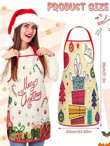 2Pcs Christmas Couple Apron Set, Merry Christmas Text Candy Cane Stocking Gift & Stacked Gift Box Xmas Tree Ornament Printed Adjustable Bib Apron, Holiday Kitchen Cooking Baking Apron For Family Party Xmas Gift - Multicolor - View 3