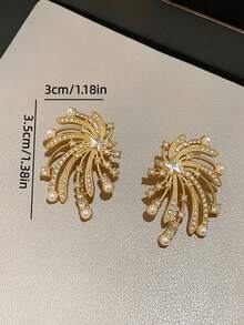 1 Pair Gold French Exquisite Luxury High-End Design Versatile Fireworks Star Faux Pearl Earrings Studs Suitable For Women Daily Holiday Commute Wear - Gold - View 6