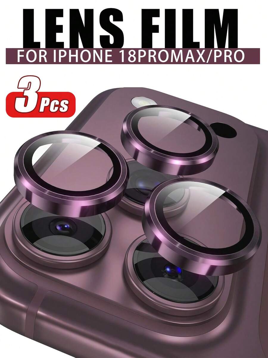 酒紅色相機鏡頭保護膜，相容 iPhone 18 Pro Max 18 Pro，CD紋理金屬邊框鏡頭蓋，9H 硬度防刮防指紋相機螢幕保護膜，手機後置相機鋼化玻璃保護膜，3入裝