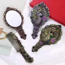 Exquisite Small Embossed Vintage Peacock Hand Mirror & Portable Creative Comb, Gift Box With Greeting Card, Birthday Gift, Random Gemstone Color, Back To School Gift, Halloween, Christmas - Multicolor - View 2