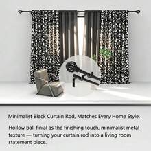 Black Double Curtain Rod With Hollow Ball Decoration, Dual Track Design For Hanging Blackout Curtains + Sheer Curtains Simultaneously, Adjustable Length, Universal Metal Double Layer Curtain Rod For Living Room Bedroom Floor-To-Ceiling Windows, Wall-Mounted Installation, Fits 1m, 2m, 3 Meters Windows, International Fashion Style - Black 1 Set - View 8