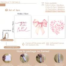 3 Piecesmodern Wall Art Poster Set, Room Decor, Home Decor Set, Abstract Canvas Art Painting, Suitable For Bedroom And Living Room - Butterfly Pattern, "You Are So Loved", Heart Pattern, Pink Bow, Minimalist Style, White Background, - A - View 10